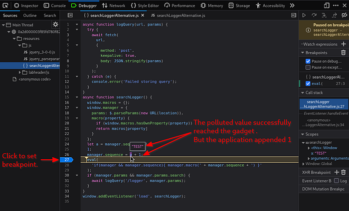 DevTools Debugger view of searchLoggerAlternative.js